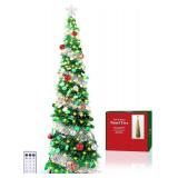 6FT Pop Up Tinsel Tree - Colorful Sequin Xmas Decor - Green/Silver