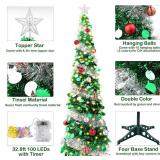 6FT Pop Up Tinsel Tree - Colorful Sequin Xmas Decor - Green/Silver