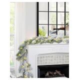 $60 9 Ft Norfolk Snow Pine Garland w/ Lights for Home Decoration