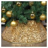 Blissun Sequin Christmas Tree Collar, Foldable, Bright Gold