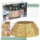 Blissun Sequin Christmas Tree Collar, Foldable, Bright Gold