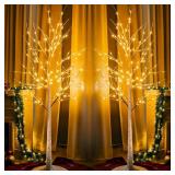 $80 Dazzle Bright 6 Ft Lighted Birch Tree, 144 LEDs, 2 Pack