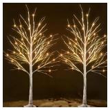 $80 Dazzle Bright 6 Ft Lighted Birch Tree, 144 LEDs, 2 Pack