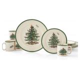 $180 Spode Christmas Tree Dinnerware Set for 4 - Festive Tableware