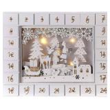 $88 Wooden Advent Calendar White Lights 27 cm