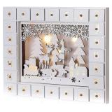 $88 Wooden Advent Calendar White Lights 27 cm