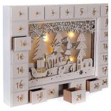 $88 Wooden Advent Calendar White Lights 27 cm