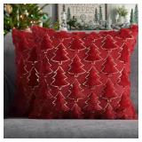 4TH Emotion Christmas Tree Pillow Covers 18x18 Set of 2, Red
