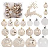 Christmas Ornaments Set, 50 ct Champagne & White Xmas Ball Decor