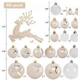 Christmas Ornaments Set, 50 ct Champagne & White Xmas Ball Decor