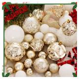 Christmas Ornaments Set, 50 ct Champagne & White Xmas Ball Decor