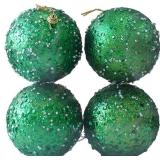 Christmas Ball Ornaments, 10cm Foam with Glitter Pearl, Dark Green