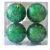 Christmas Ball Ornaments, 10cm Foam with Glitter Pearl, Dark Green