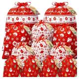 12PCS Christmas Gift Bags, Assorted Sizes, with Tags & Drawstrings
