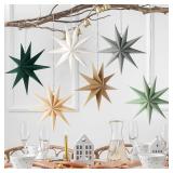 ReliThick 6 Pc 12in Star Lanterns Sage Green Christmas Decor