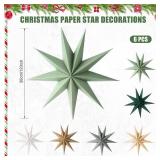 ReliThick 6 Pc 12in Star Lanterns Sage Green Christmas Decor