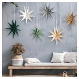 ReliThick 6 Pc 12in Star Lanterns Sage Green Christmas Decor