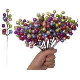 24 Pack Christmas Glitter Berries Stems, 8.5" for Xmas Decor