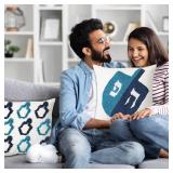 Hanukkah Pillow Covers Set of 2 18x18 Inch Dreidel Blue