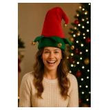 Unisex Adult Red Green Elf Hat with Giant Jingle Bells