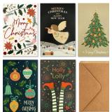 Bulk Christmas Greeting Cards 4x6, 5 Assorted Designs