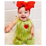 Qiylii Christmas Green Monster Baby Romper Set w/ Headband