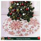 Christmas Tree Skirt Snowflakes Red White 48 inch for 4 ft Tree