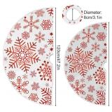 Christmas Tree Skirt Snowflakes Red White 48 inch for 4 ft Tree
