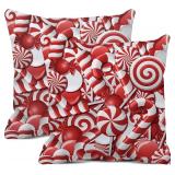 Set of 2 Red/White Candy Xmas Pillow Covers 18x18 Inch