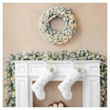 $46 2pk 6ft Pre-Lit Snow Flocked Christmas Garlands, 35 LED Lights