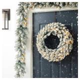 $46 2pk 6ft Pre-Lit Snow Flocked Christmas Garlands, 35 LED Lights