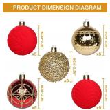 2.36In Red/Gold Velvet Xmas Ornaments, 25PCS Hanging Decor