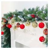 2.36In Red/Gold Velvet Xmas Ornaments, 25PCS Hanging Decor