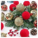 2.36In Red/Gold Velvet Xmas Ornaments, 25PCS Hanging Decor