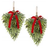 RoseCraft 2PCS Christmas Wreaths, Hanging Bell Bow Decorations