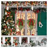 RoseCraft 2PCS Christmas Wreaths, Hanging Bell Bow Decorations