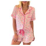 Faretumiya Women Christmas Candy Cane Pj Set Knotted Shorts