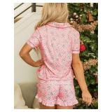 Faretumiya Women Christmas Candy Cane Pj Set Knotted Shorts