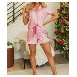Faretumiya Women Christmas Candy Cane Pj Set Knotted Shorts