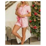 Faretumiya Women Christmas Candy Cane Pj Set Knotted Shorts