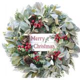 18" Christmas Wreath with Berries, Pine Cones, Eucalyptus Leaves