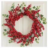 Red Berry Christmas Wreaths 20 Inches, Xmas Wreath with Snowflakes