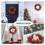 Red Berry Christmas Wreaths 20 Inches, Xmas Wreath with Snowflakes