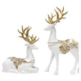 2 Pc Elegant Foam Reindeer Statues 12" Tall (White and Silver)