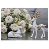 2 Pc Elegant Foam Reindeer Statues 12" Tall (White and Silver)