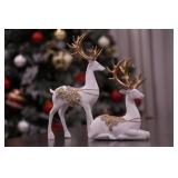 2 Pc Elegant Foam Reindeer Statues 12" Tall (White and Silver)
