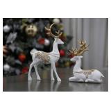 2 Pc Elegant Foam Reindeer Statues 12" Tall (White and Silver)