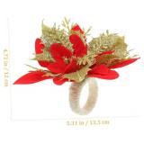 4pcs Christmas Napkin Rings Red Gold Flower Design Decor