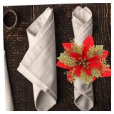 4pcs Christmas Napkin Rings Red Gold Flower Design Decor