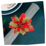 4pcs Christmas Napkin Rings Red Gold Flower Design Decor